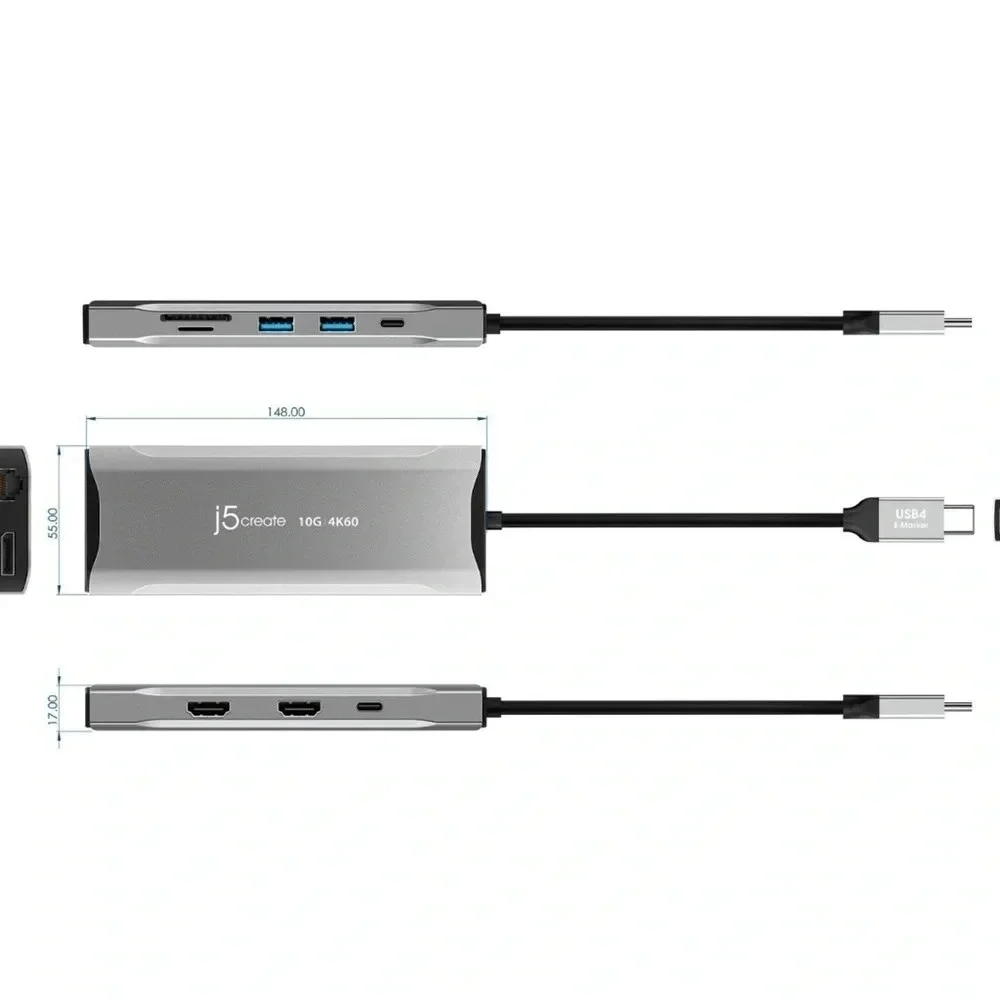 NEW j5create - 4K60 Elite USB-C Triple-Monitor 10Gbps Mini Dock - Space Grey - Picture 12 of 12